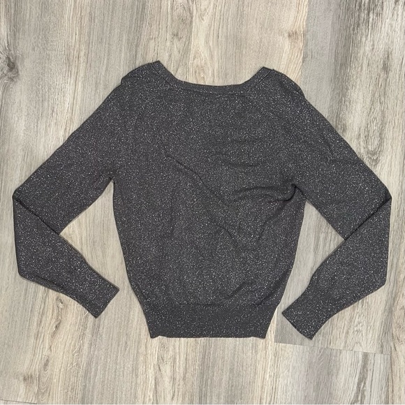 Talbots Metallic Silver Knit Stretch V-Neck Long Sleeve Sweater Size XS Petite - Picture 6 of 7